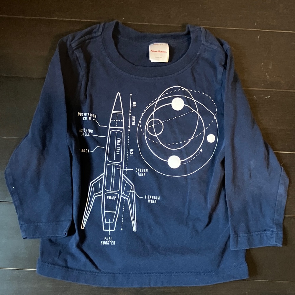 Hanna Andersson Navy Blue Rocket Long Sleeve Tee